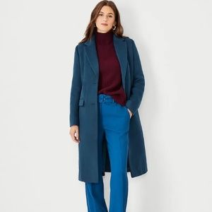 NWT ANN TAYLOR Petite Wool Blend Chesterfield Coat in Lavish Blue Size Small
